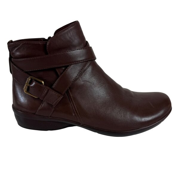 Naturalizer Womens Brown Leather Ankle Booties Size 10W Buckle Accent Comfort - Picture 1 of 14
